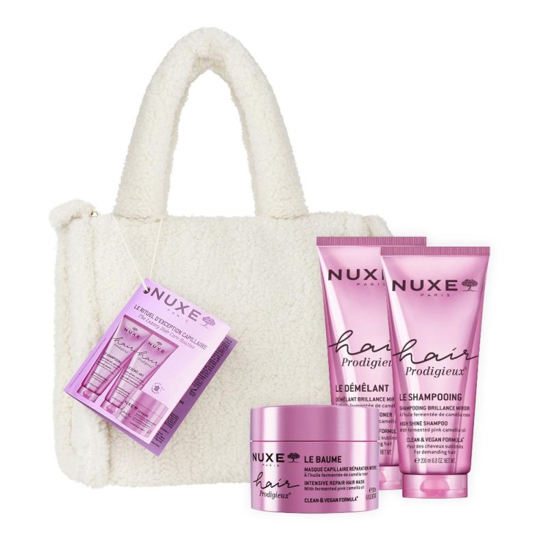 Nuxe Hair Prodigieux Routine Capelli cofanetto con shampoo effetto lucentezza 200ml + balsamo districante 200ml + Maschera riparatrice 200ml
