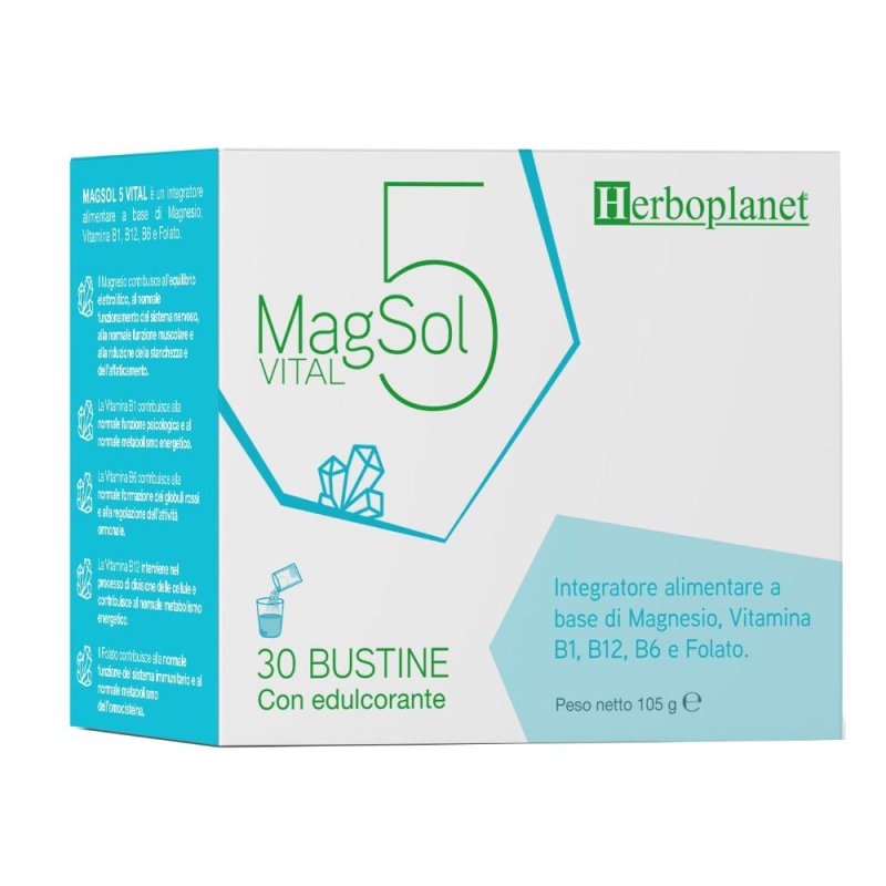 Magsol 5 Vital Integratore di Magnesio e Vitamine per Stanchezza e Affaticamento 30 Buste