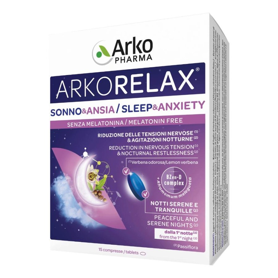 Arkorelax sonno & ansia – Integratore Naturale per il Rilassamento e il Sonno 15 Compresse Arkorelax sonno & ansia – Integratore Naturale per il Rilassamento e il Sonno 15 Compresse