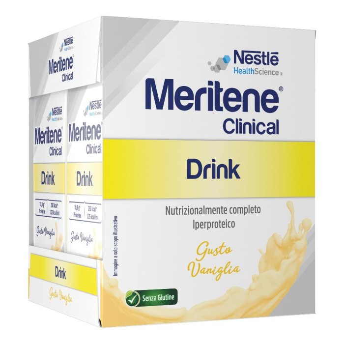 Meritene Clinical Drink alla vaniglia - Bevanda iperproteica per la convalescenza, 4 x 200 ml
