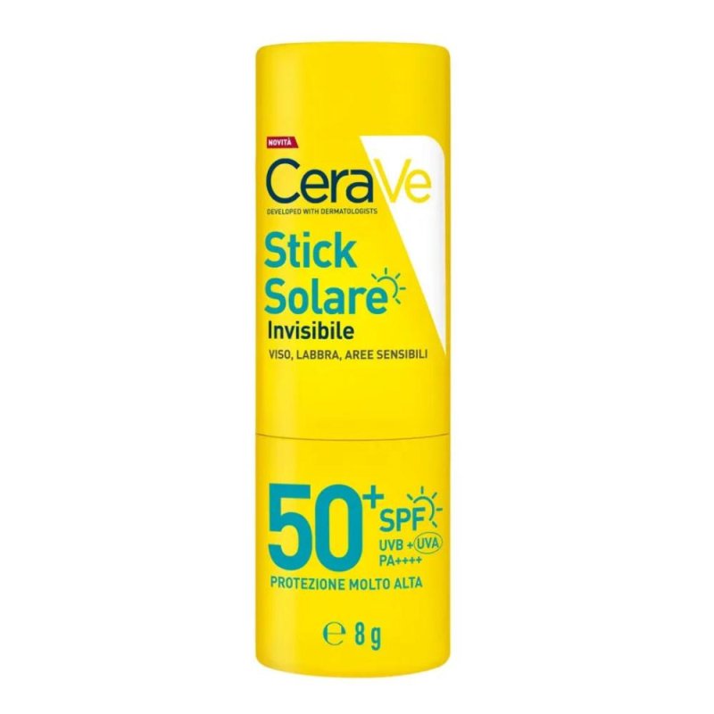 Cerave stick solare invisibile spf50+ per viso labbra e zone sensibili 8 g