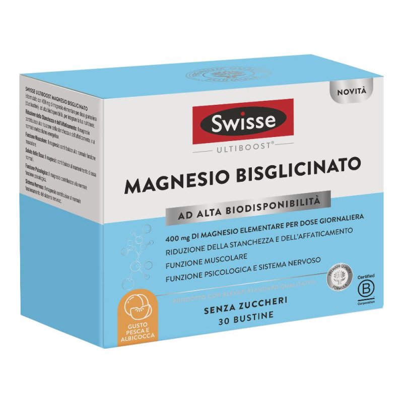 Swisse ultiboost magnesio bisglicinato 400 mg gusto pesca e albicocca 30 bustine da 4 g Swisse ultiboost magnesio bisglicinato 400 mg gusto pesca e albicocca 30 bustine da 4 g
