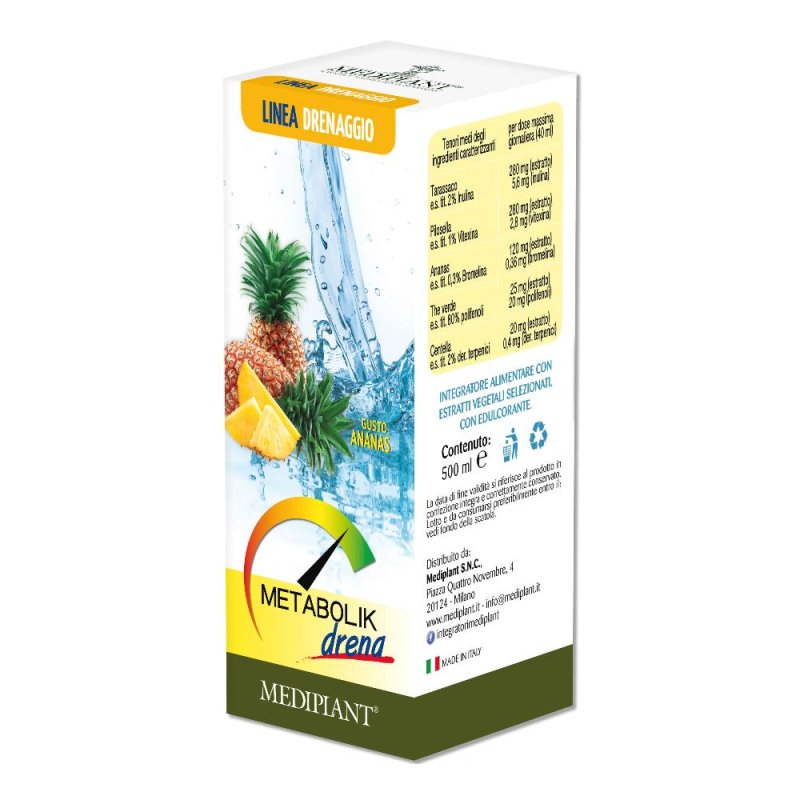 Metabolik Drena Ananas 500 ml Integratore Drenante Corpo e Gambe al Gusto Ananas Metabolik Drena Ananas 500 ml Integratore Drenante Corpo e Gambe al Gusto Ananas