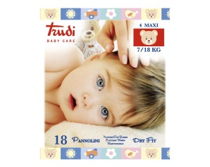 Trudi Baby Care Pannolini Dry Fit 2 Misura Maxi 7/18 Kg 18 Pezzi