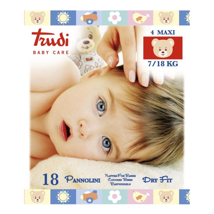 Trudi Baby Care Pannolini Dry Fit 2 Misura Maxi 7/18 Kg 18 Pezzi