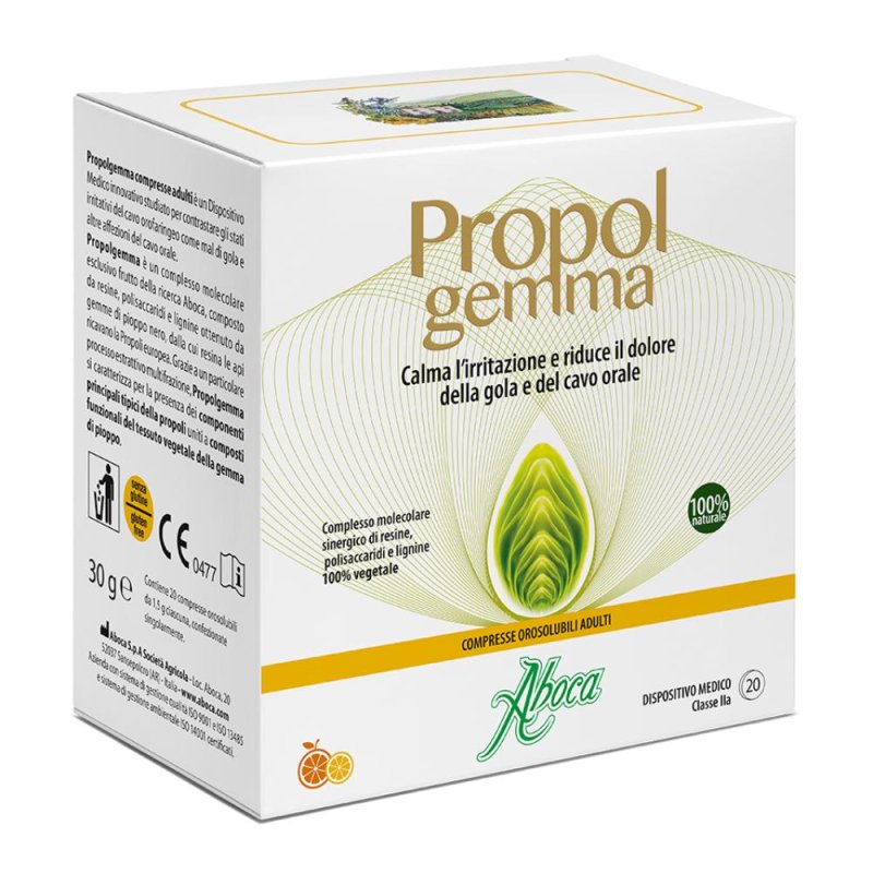 Propolgemma 20 compresse orosolubili per adulti per calmare l'irritazione alla gola - Aboca Propolgemma 20 compresse orosolubili per adulti per calmare l'irritazione alla gola - Aboca