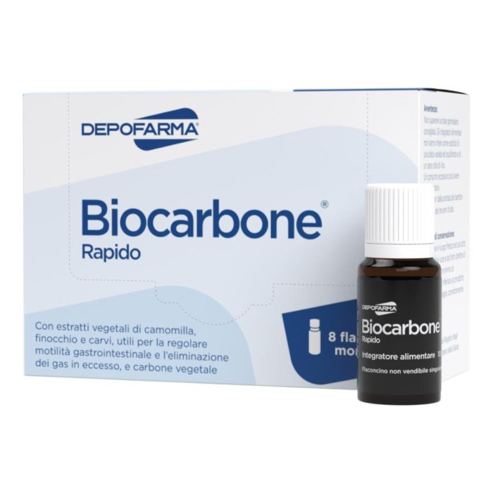 Biocarbone Rapido Depofarma 8 Flaconcini Orali Integratore per Gonfiore Addominale e Benessere Intestinale Biocarbone Rapido Depofarma 8 Flaconcini Orali Integratore per Gonfiore Addominale e Benessere Intestinale