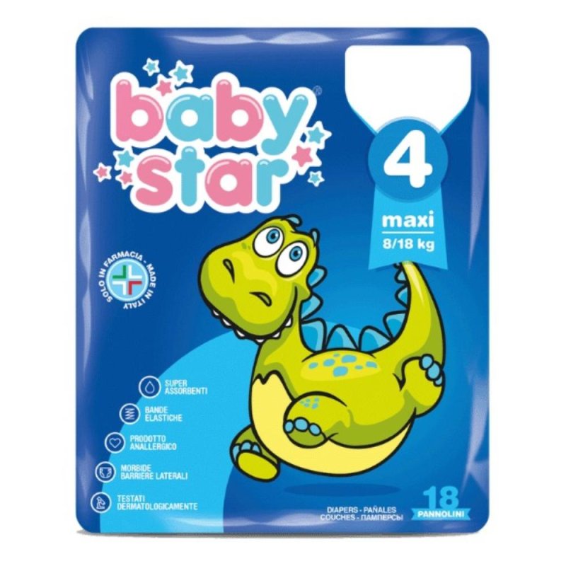 Pannolino Per Bambino Farvima Babystar Maxi 8/18kg 18 Pezzi Taglia 4