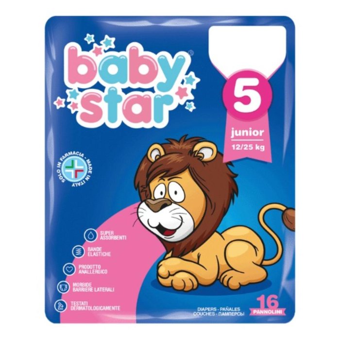 Baby Star Pannolini Per Bambini Taglia 5 12-25Kg 16 Pannolini Baby Star Pannolini Per Bambini Taglia 5 12-25Kg 16 Pannolini