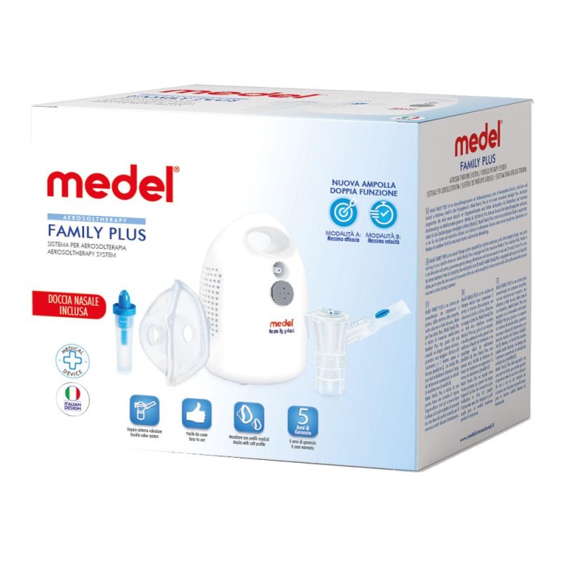 Medel Family Plus Aerosol a Pistone con Doccia Nasale per Adulti e Bambini