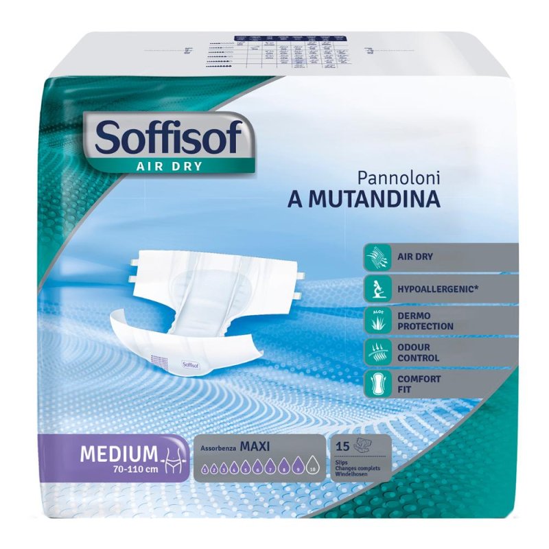 Soffisof Air Dry Pants Mutandina Assorbente per Incontinenza Adulti Taglia M 15 Pezzi Soffisof Air Dry Pants Mutandina Assorbente per Incontinenza Adulti Taglia M 15 Pezzi