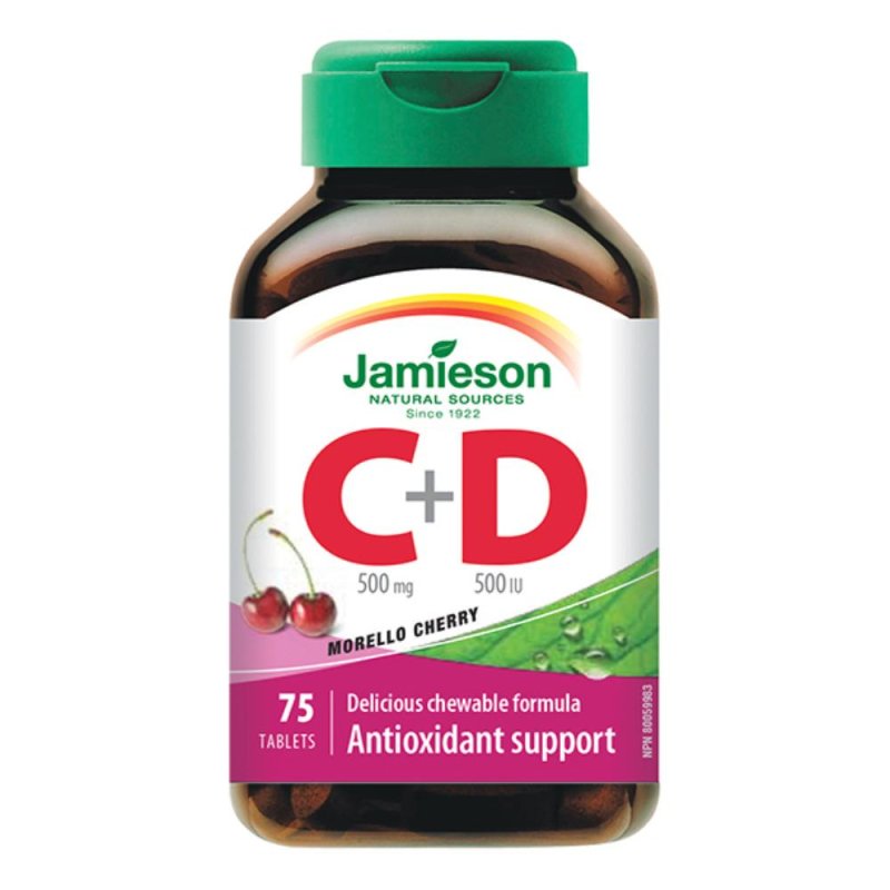 Jamieson Vitamina C 500 + D Integratore 75 compresse masticabili Jamieson Vitamina C 500 + D Integratore 75 compresse masticabili