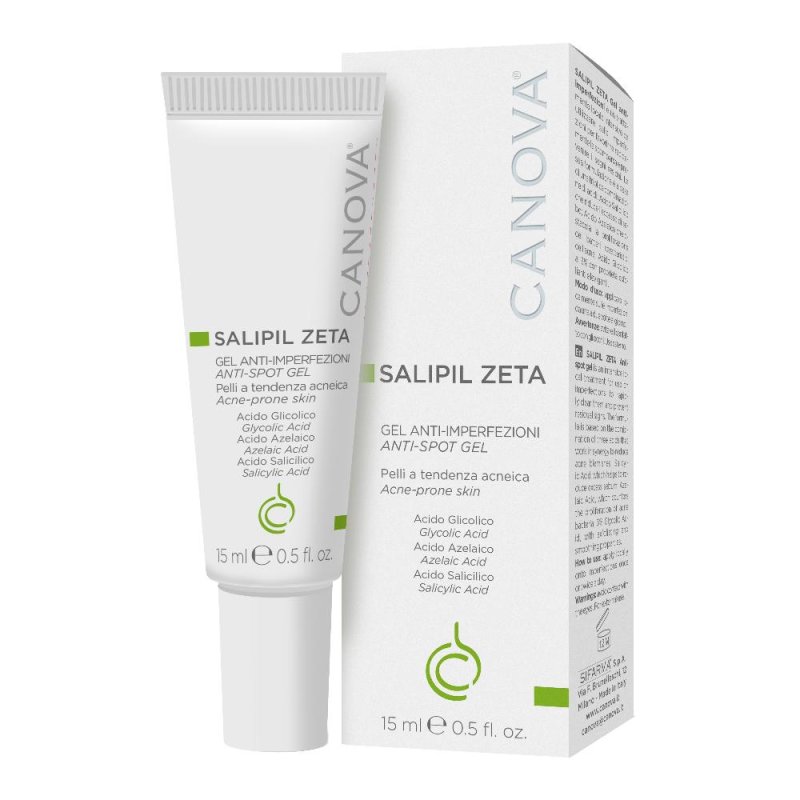 Canova Salipil Zeta Trattamento Anti Imperfezioni Viso 15 ml &ndash; Gel Esfoliante per Pelle Grassa e Acneica