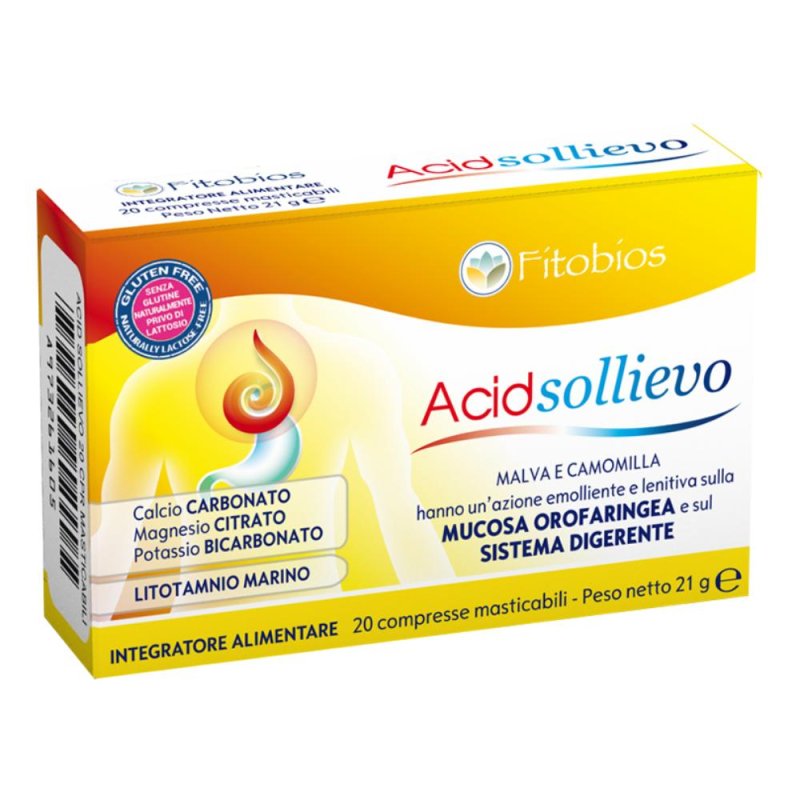 Acid Sollievo Compresse Masticabili 20 Compresse per il Sollievo da Acidità di Stomaco e Reflusso Acid Sollievo Compresse Masticabili 20 Compresse per il Sollievo da Acidità di Stomaco e Reflusso
