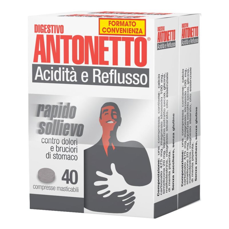 Digestivo Antonetto Acidità E Reflusso Bipack 40+40 Compresse Masticabili Digestivo Antonetto Acidità E Reflusso Bipack 40+40 Compresse Masticabili