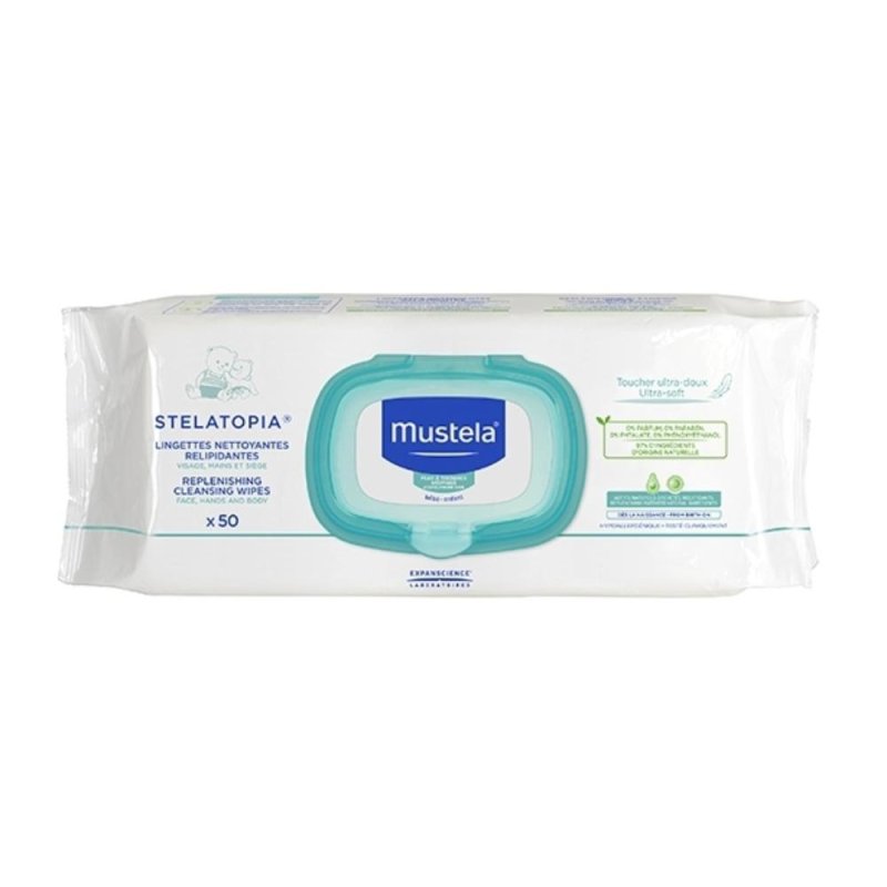 Mustela Trattamenti Delicati per Mamme e Bambini Stelatopia 50 Salviette Detergenti Viso e Corpo Mustela Trattamenti Delicati per Mamme e Bambini Stelatopia 50 Salviette Detergenti Viso e Corpo
