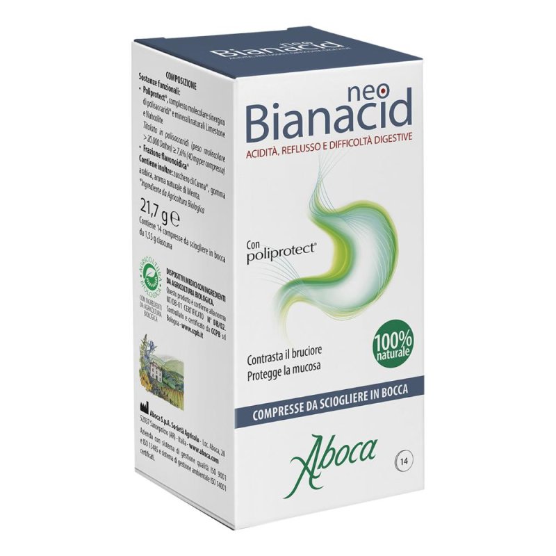 Neobianacid Dispositivo Medico Acidità Reflusso Difficoltà di Digestione Apparato Gastrointestinale, 14 Compresse Neobianacid Dispositivo Medico Acidità Reflusso Difficoltà di Digestione Apparato Gastrointestinale, 14 Compresse