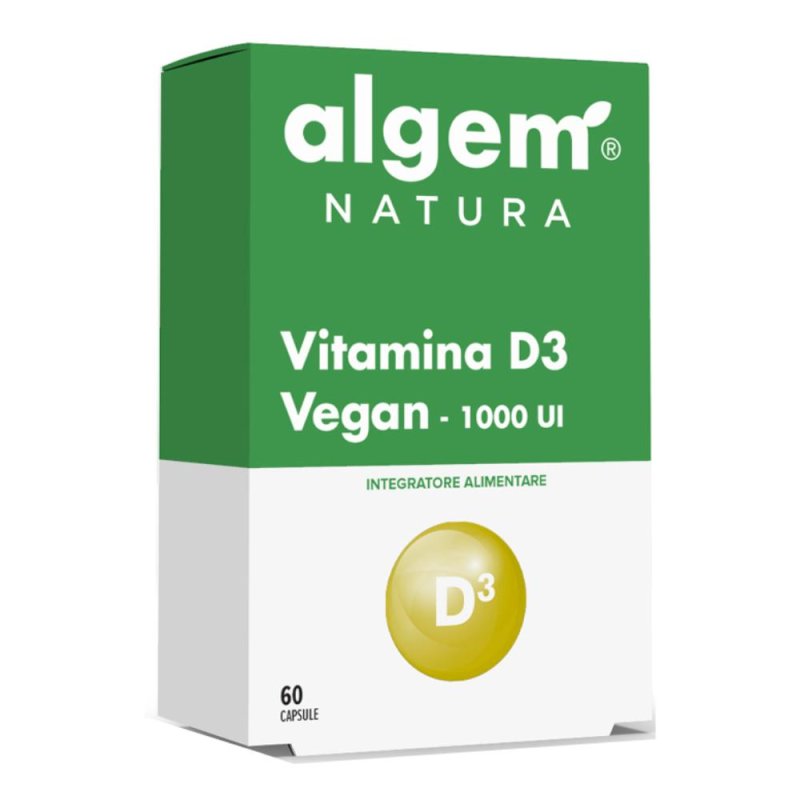 Algem Vitamina D3 1000 Unit&agrave; Internazionali 60 Capsule Integratore per Sistema Immunitario e Salute di Ossa e Denti