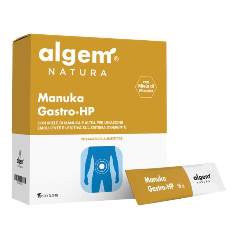 Algem Manuka Gastro integratore per il benessere dello stomaco e dell&rsquo;apparato gastrointestinale, 15 flaconcini da 10 millilitri
