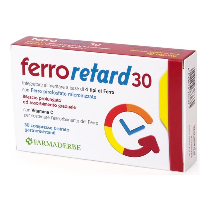 Ferro Retard 30 compresse - Integratore alimentare con ferro, vitamina C e inulina Ferro Retard 30 compresse - Integratore alimentare con ferro, vitamina C e inulina