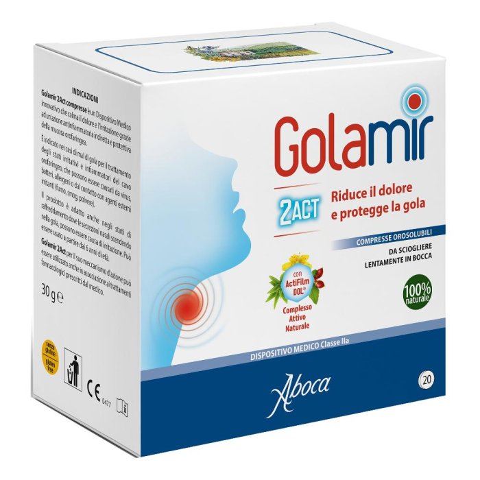 Golamir 2ACT 20 compresse orosolubili per gola infiammata e mal di gola - Aboca