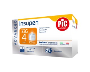 Pic Insupen Advanced Ago Penna Insulina Misura 33G 4mm, 100 Pezzi