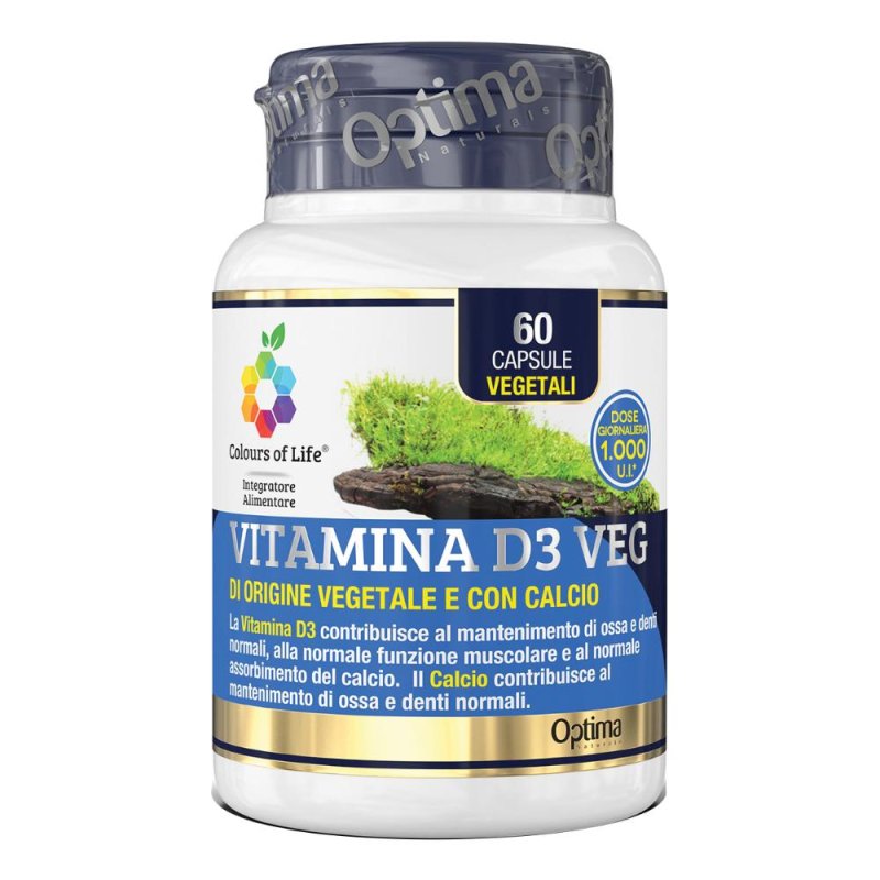Optima Naturals Colours Of Life - Vitamina D3 Veg Integratore Ossa 60 Capsule