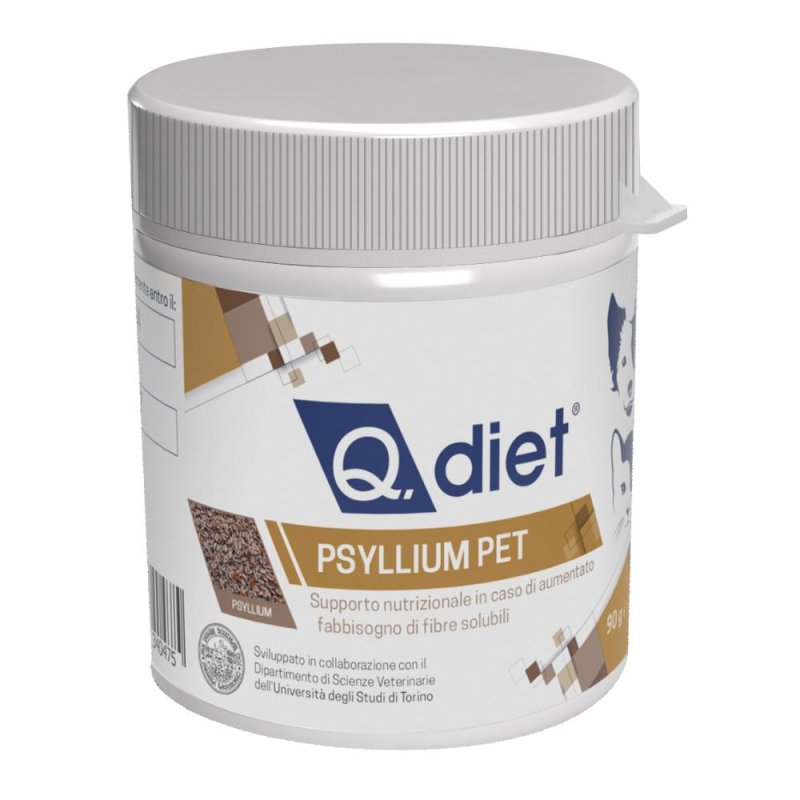 Q Diet Psyllium Pet Polvere 90 g Integratore per Cani e Gatti per la Regolarit&agrave; Intestinale