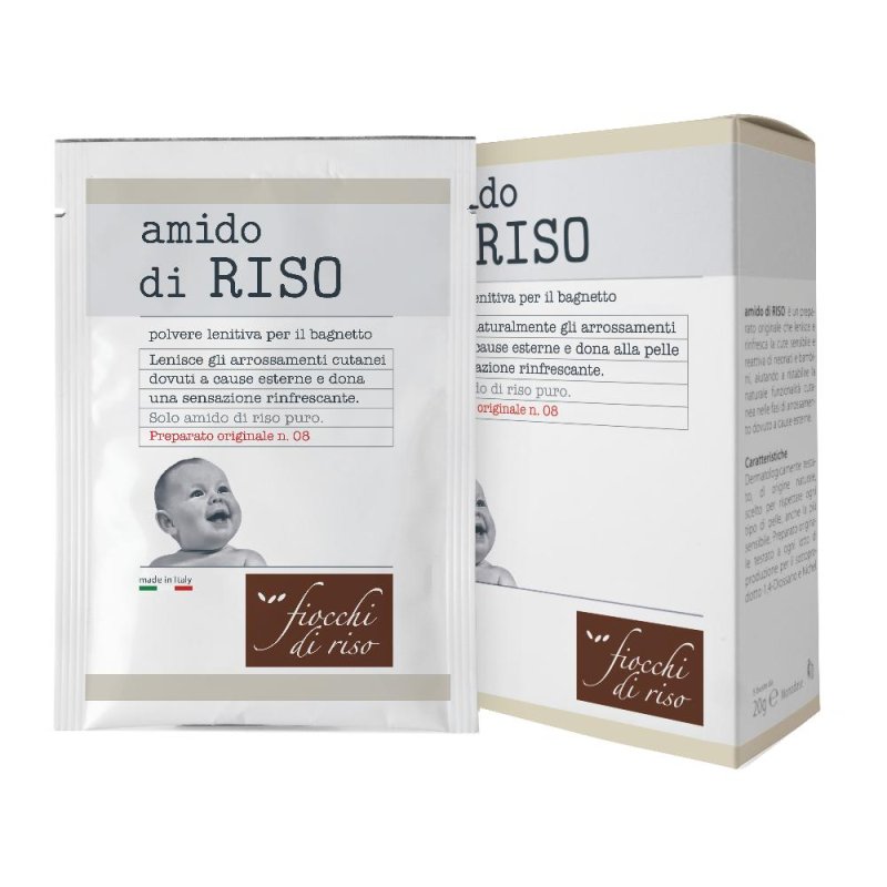 Fiocchi di Riso Amido di Riso Polvere Lenitiva per il Bagnetto, 5 Buste Da 20 g