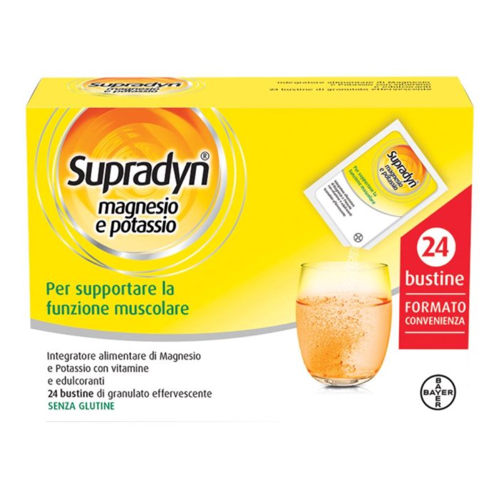Supradyn Integratore Alimentare Bayer Magnesio e Potassio 24 Bustine Supradyn Integratore Alimentare Bayer Magnesio e Potassio 24 Bustine