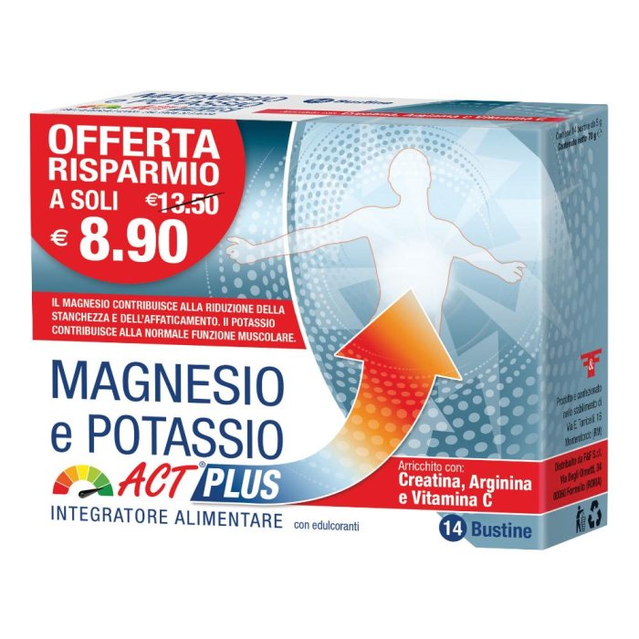 F&f Magnesio E Potassio Act Plus Integratore per il sistema immunitario 14 bustine F&f Magnesio E Potassio Act Plus Integratore per il sistema immunitario 14 bustine