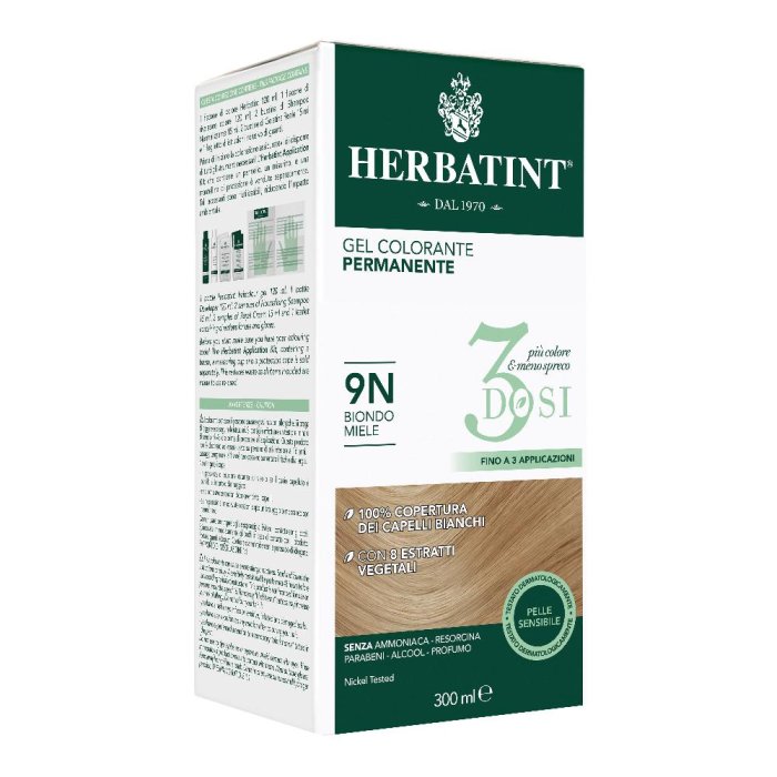 Herbatint 3D Bio Miele 9N Colorazione Permanente per Capelli Biondo Miele Naturale Senza Ammoniaca 300 Millilitri