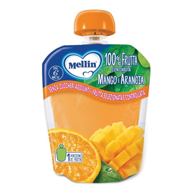Mellin 100% frutta mango e arancia merenda dal 6° mese 90 g Mellin 100% frutta mango e arancia merenda dal 6° mese 90 g