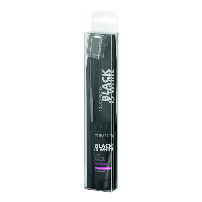 Curaprox Black is White - Set Spazzolino Nero + Dentifricio Sbiancante 10 ml Curaprox Black is White - Set Spazzolino Nero + Dentifricio Sbiancante 10 ml