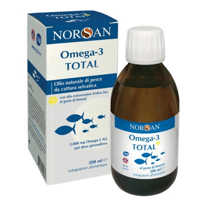Norsan Omega 3 Total olio di pesce integratore alimentare ad alto contenuto di acidi grassi omega 3 marini flacone da 200 millilitri Norsan Omega 3 Total olio di pesce integratore alimentare ad alto contenuto di acidi grassi omega 3 marini flacone da 200 millilitri