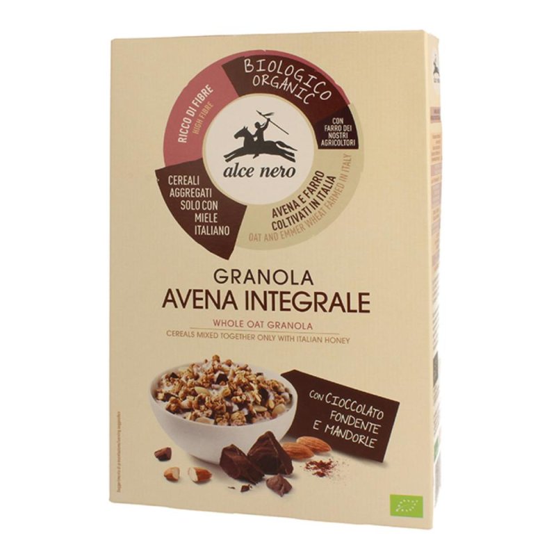 Granola avena integrale cioccolato e mandorle - cereali croccanti per colazione Granola avena integrale cioccolato e mandorle - cereali croccanti per colazione