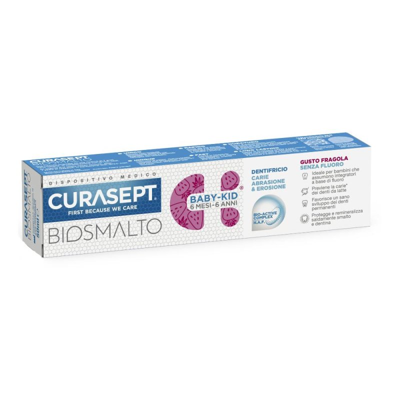 Curasept Biosmalto Baby Kid Dentifricio Bambini Gusto Fragola Senza Fluoro 50 ml Curasept Biosmalto Baby Kid Dentifricio Bambini Gusto Fragola Senza Fluoro 50 ml