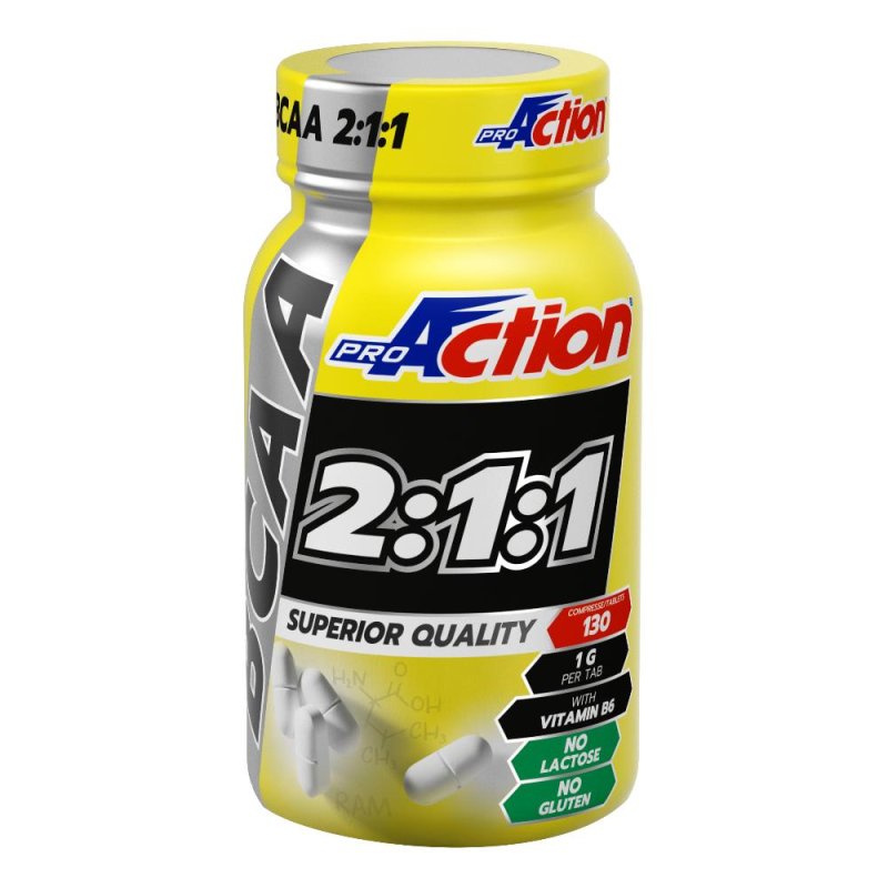 ProAction BCAA 2:1:1 130 Compresse Integratore di Aminoacidi Ramificati per Massa Muscolare e Recupero Sportivo ProAction BCAA 2:1:1 130 Compresse Integratore di Aminoacidi Ramificati per Massa Muscolare e Recupero Sportivo