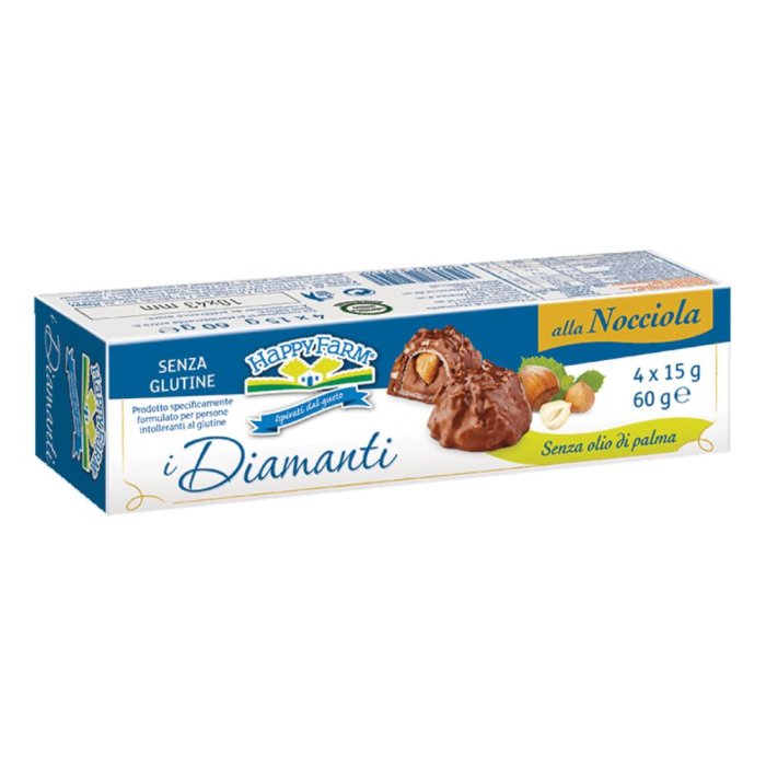 Happy Farm Alimenti senza Glutine Prestige I Diamanti Dolcezze alla Nocciola con Nocciole 60 g Happy Farm Alimenti senza Glutine Prestige I Diamanti Dolcezze alla Nocciola con Nocciole 60 g