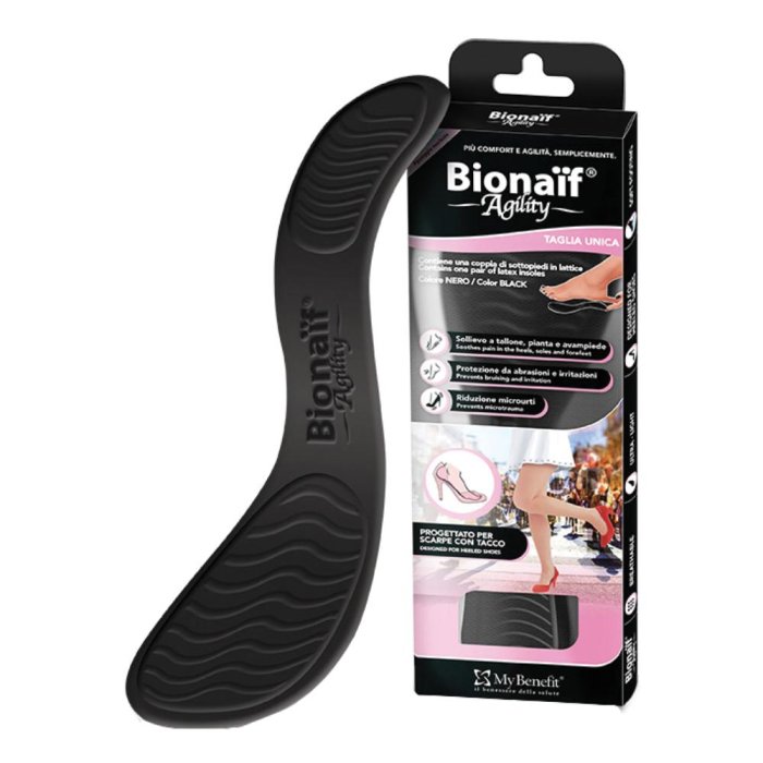 Bionaif Agility Sottopiede Anatomico Nero per Comfort, Assorbimento Urti e Sostegno Arco Plantare Bionaif Agility Sottopiede Anatomico Nero per Comfort, Assorbimento Urti e Sostegno Arco Plantare