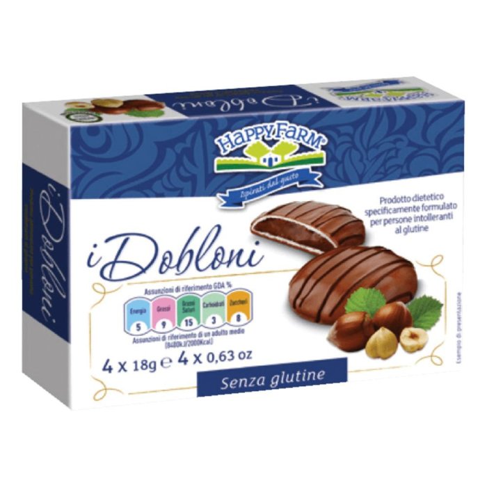 Happy Farm Alimenti senza Glutine Prestige I Dobloni Biscotti Ripieni di Crema alle Nocciole 48G Happy Farm Alimenti senza Glutine Prestige I Dobloni Biscotti Ripieni di Crema alle Nocciole 48G