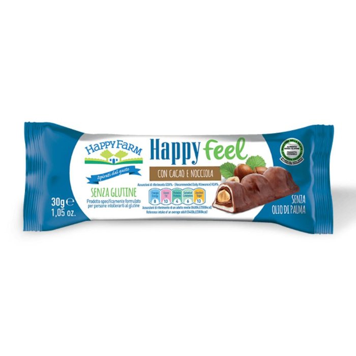 Happy Farm Alimenti senza Glutine Snack Happy Feel Dolcezze Cacao e Nocciole Monoporzione 30 g Happy Farm Alimenti senza Glutine Snack Happy Feel Dolcezze Cacao e Nocciole Monoporzione 30 g