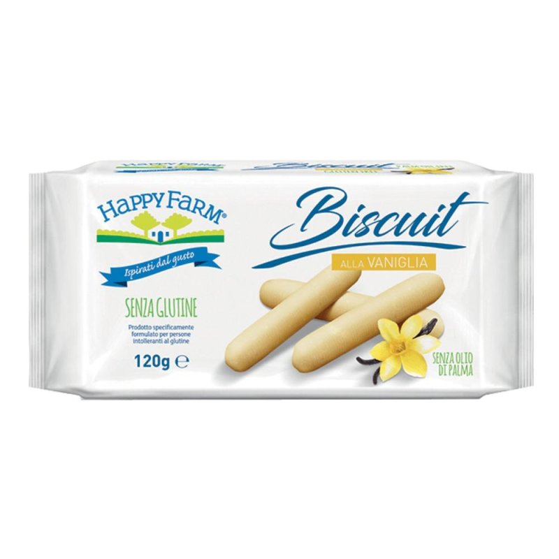 Happy Farm Alimenti senza Glutine Snack Biscuit Biscotti alla Vaniglia 120 g Happy Farm Alimenti senza Glutine Snack Biscuit Biscotti alla Vaniglia 120 g