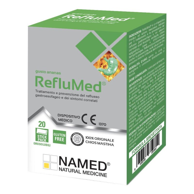 RefluMed - Dispositivo Medico per il Trattamento e la Prevenzione del Reflusso Gastroesofageo 20 stick 