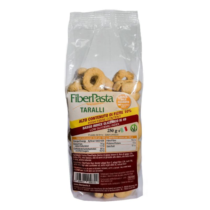 FiberPasta Taralli Integrali Ricchi di Fibre a Basso Indice Glicemico 250 g FiberPasta Taralli Integrali Ricchi di Fibre a Basso Indice Glicemico 250 g