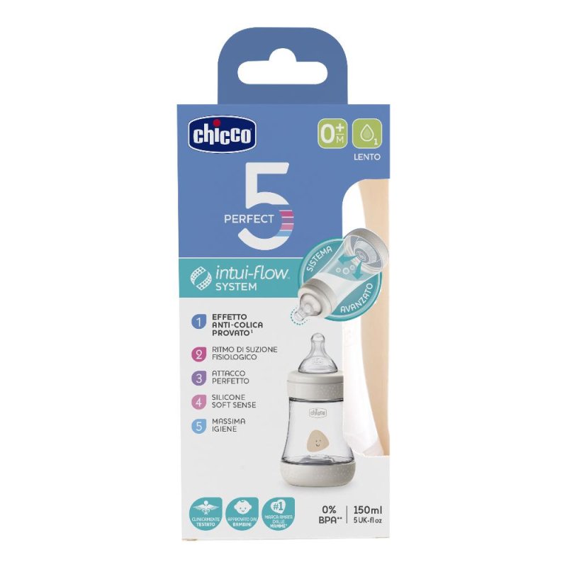 Chicco (artsana) Chicco Biberon Perfect 5 Unisex 150 Ml In Silicone 1 Foro Chicco (artsana) Chicco Biberon Perfect 5 Unisex 150 Ml In Silicone 1 Foro