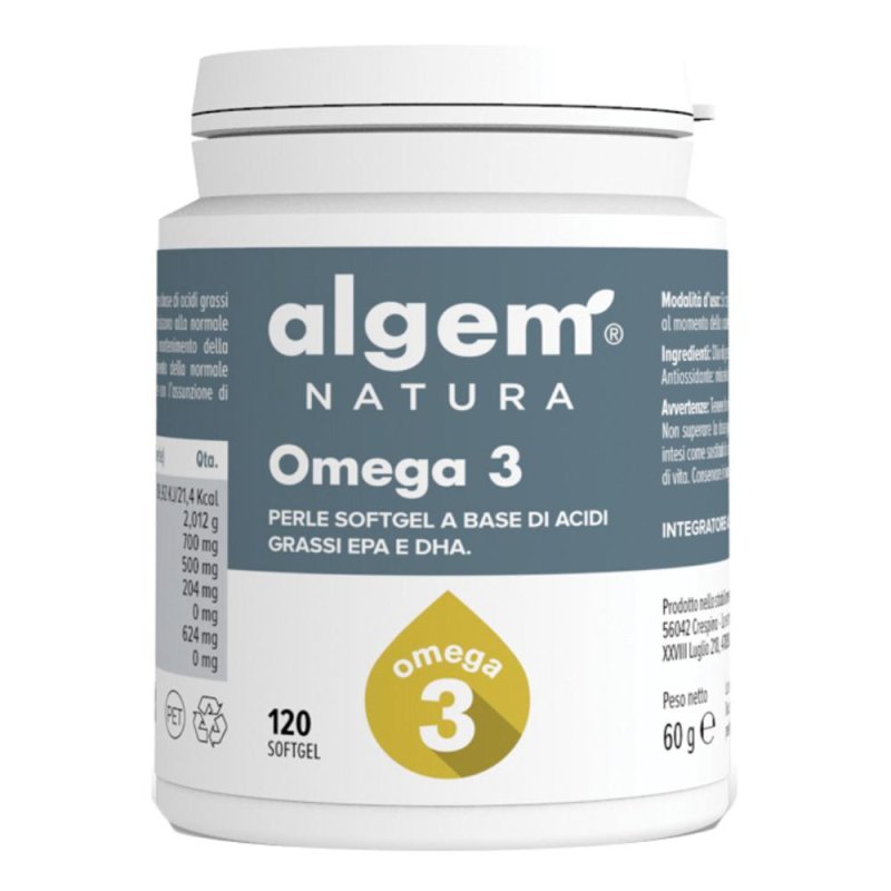 ALGEM Omega 3 120 Softgel Integratore Alimentare ad Alto Contenuto di Omega da Olio di Pesce Ricco di EPA ALGEM Omega 3 120 Softgel Integratore Alimentare ad Alto Contenuto di Omega da Olio di Pesce Ricco di EPA