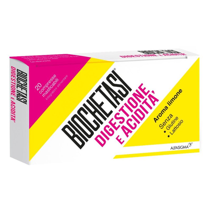 Biochetasi Digestione e Acidit&agrave; Integratore digestivo 20 compresse masticabili aroma limone
