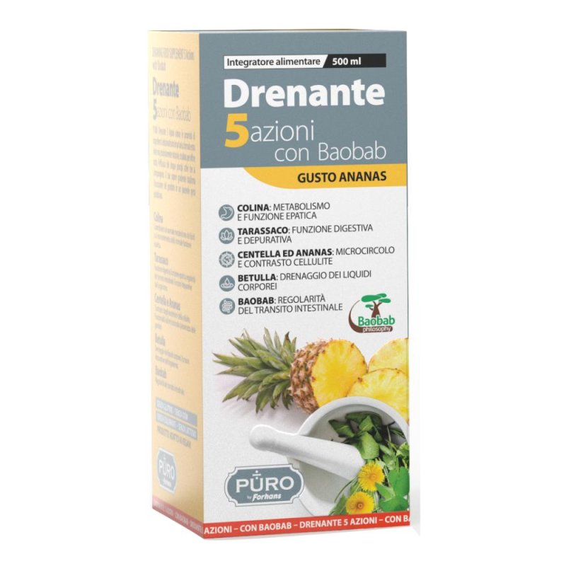 Puro Aloe Vera E Baobab - Integratore Alimentare Drenante 5 Azioni 500 ml