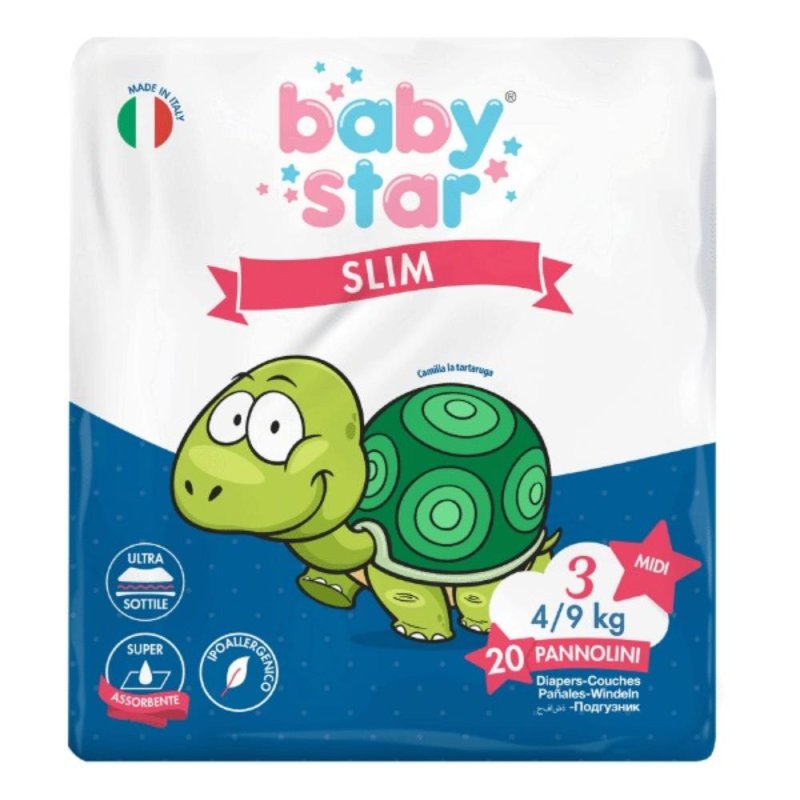 Babystar Pannolini Slim Taglia 3 4-9 kg per Neonato – Confezione da 20 Pezzi Babystar Pannolini Slim Taglia 3 4-9 kg per Neonato – Confezione da 20 Pezzi